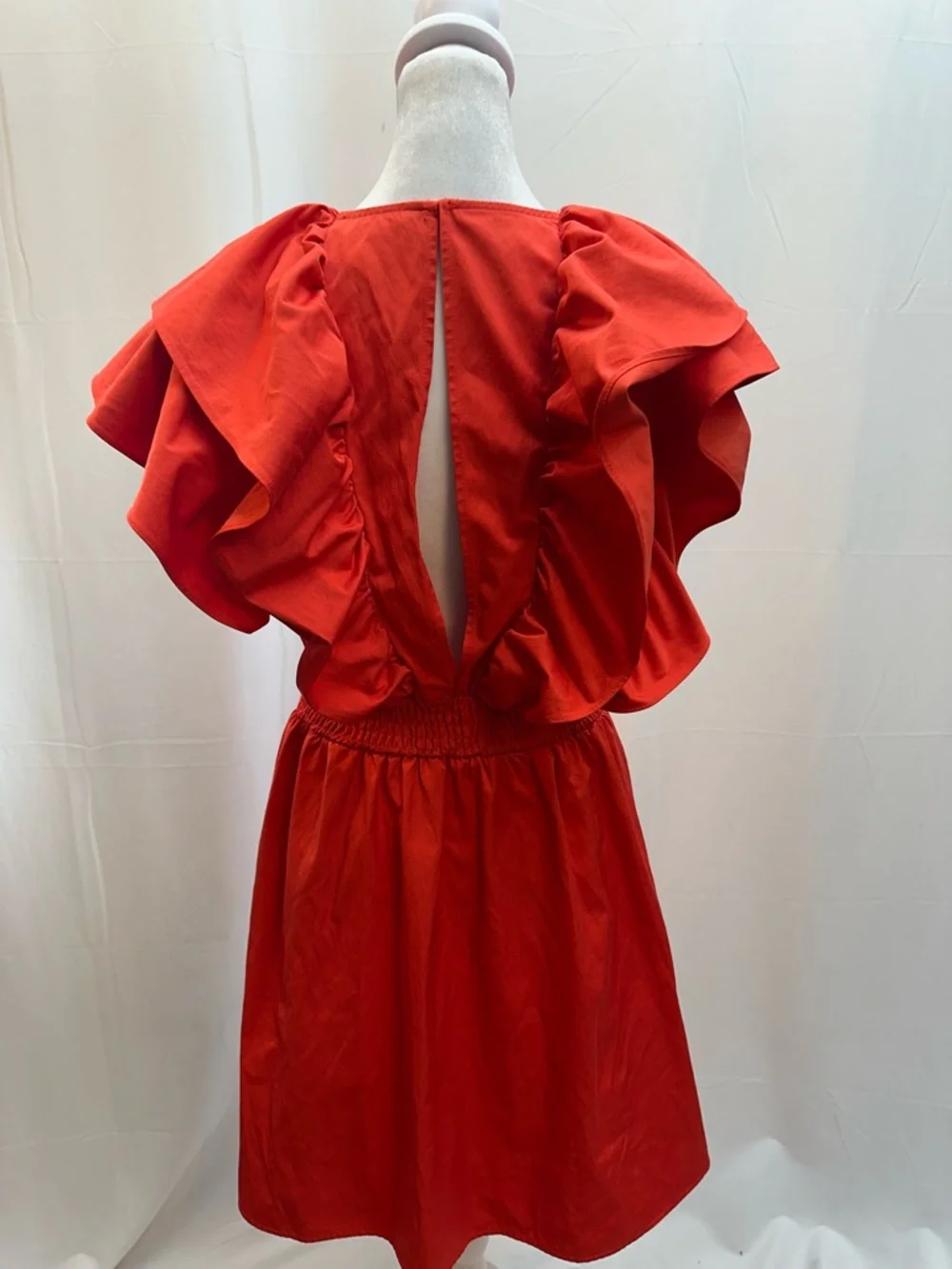 Zara Vibrant Red Ruffle V-Neck Midi Dress S - Picture 4 of 4